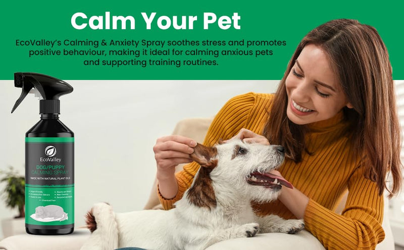 EcoValley Dog Puppy Calming Anxiety Spray - Training Aid & Natural Separation Anxiety Relief - Chemical-Free Formula - 500ml 500 ml (1 Pack)