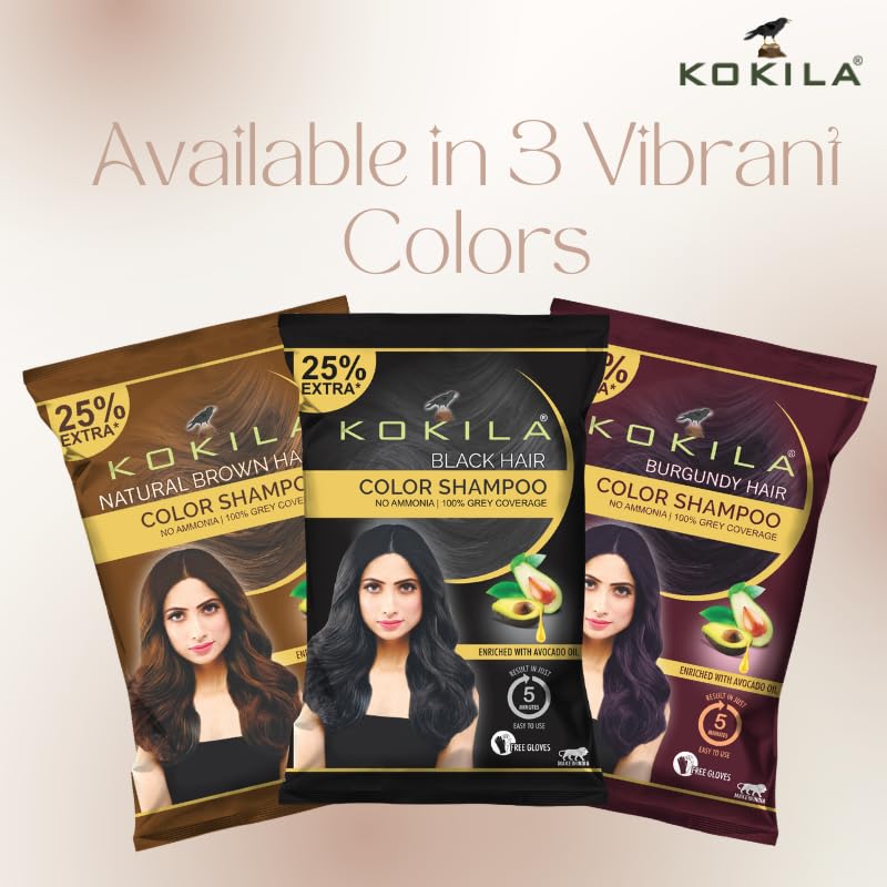 Kokila Unisex Hair Color Shampoo Enriched With Almond Oil in Just 5 Minute, Long-Lasting Instant Hair Color Black Pack of 20 (18ML Each)