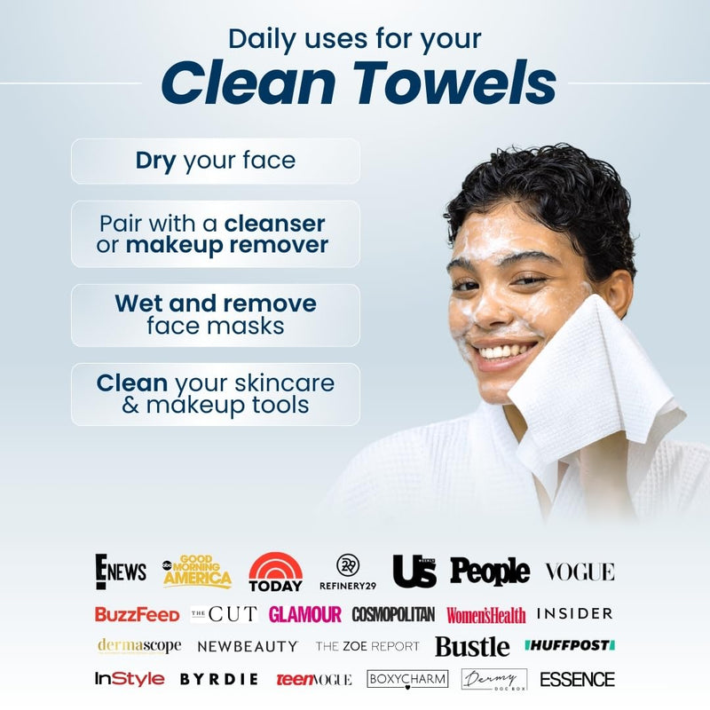 Clean Skin Club Clean Towels XL™, 100% USDA Biobased Face Towel, Disposable Face Towelette, Makeup Remover Dry Wipes, Ultra Soft, 50 Ct, 1 Pack 50 Count (Pack of 1) - BeesActive Australia