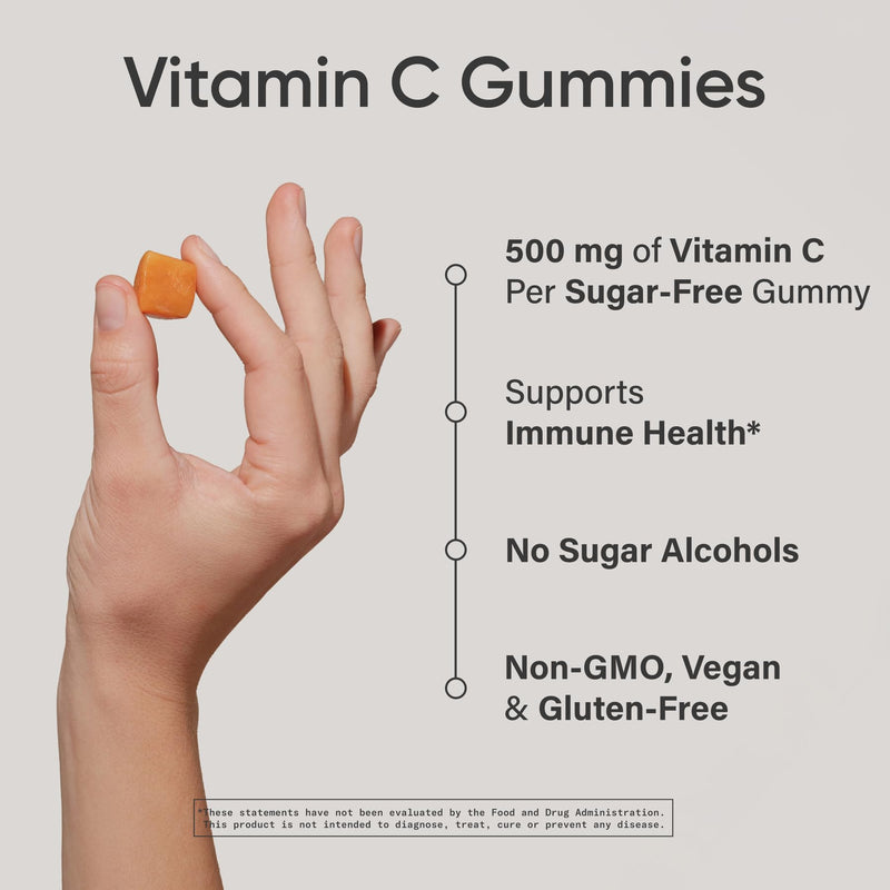Sports Research® Vitamin C Sugar-Free Gummies 500mg, 60 Count | Immune Support & Antioxidant Gummies | Sugar Free, Vegan, Gelatin Free, Non-GMO Gummy