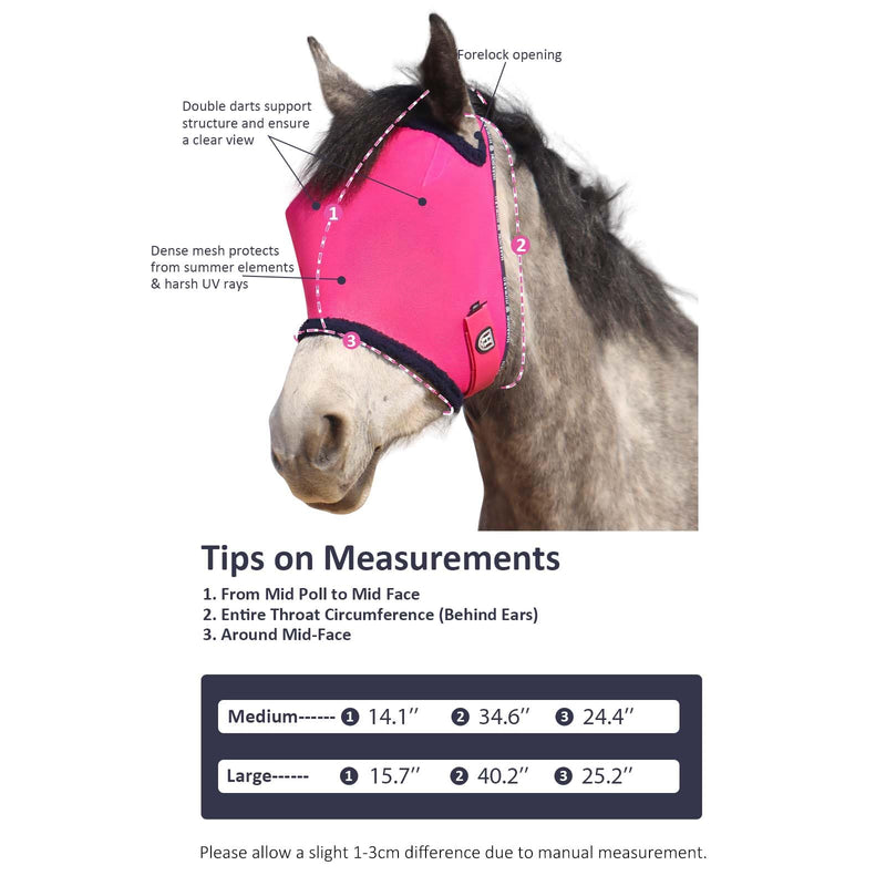 Harrison Howard All Round Mesh Horse Fly Mask UV Protective with Fleece Padded Edging Magenta L Full (Large) - BeesActive Australia