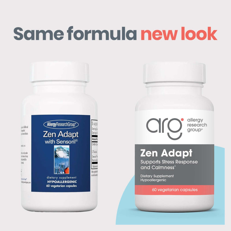 Allergy Research Group ARG Zen Adapt L-Theanine GABA Formula, 60 Capsules | 200 mg L-Theanine, 125 mg Ashwagandha and 550 mg GABA for Stress Response and Calmness, Vegetarian Caps