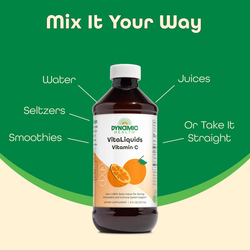 Dynamic Health VitaLiquids Vitamin C 1000mg - Liquid Vitamin C Supplement with Rose Hips and Citrus Bioflavonoids - Antioxidant Rich Immune Support Supplement, Kosher, Lab Verified, 15 Servings, 8oz | 1000 mg per Serving, Liquid Supplement for Men and ...