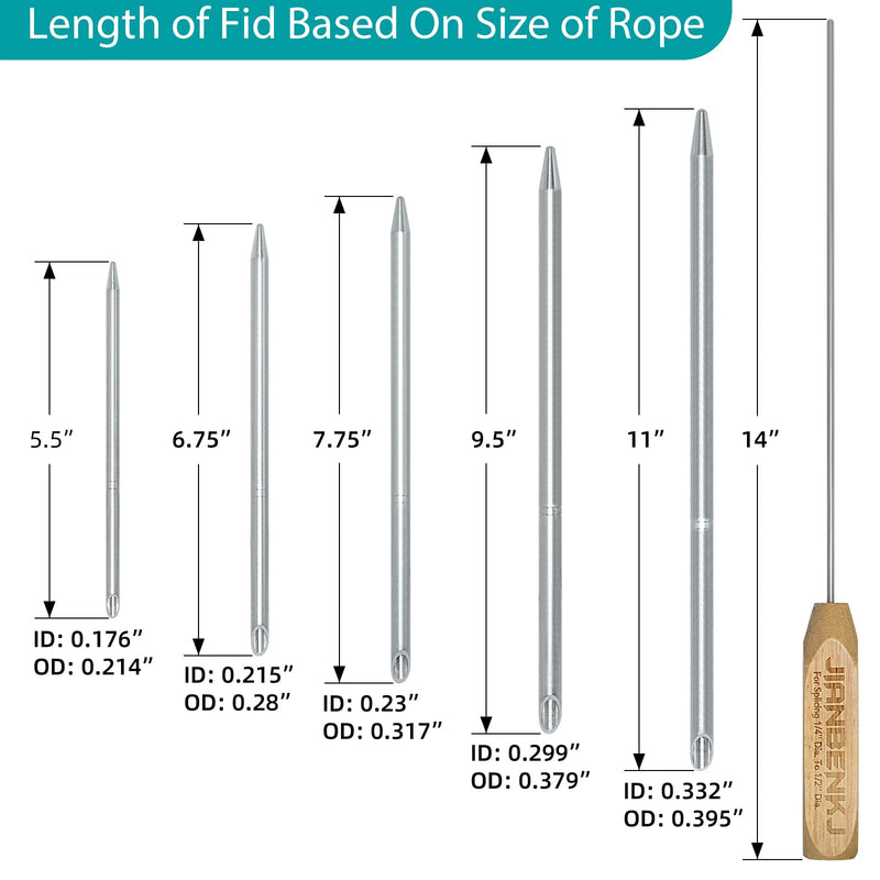 Rope Splicing Tool Kit, Rope Splicing FID Kit for Double Braid Eye Line,Aluminum Line Braiding Set Tool Include 5 Sizes Fids-1/4, 5/16", 3/8",7/16" 1/2" and 1pcs Pusher