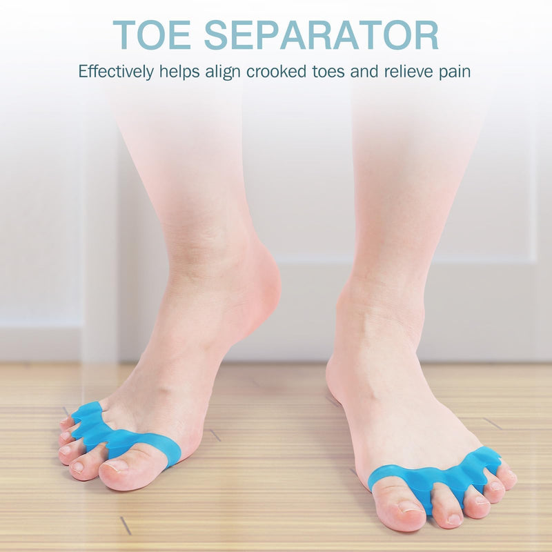 KTSAY Silicone Toe Separators for Women & Men - Toe Spacers for Bunion Relief, Hammer Toe, Plantar Fasciitis & Pedicures | Includes Metatarsal Pad & Therapeutic Yoga Cushion for Foot Pain (2, Blue) 2 - BeesActive Australia