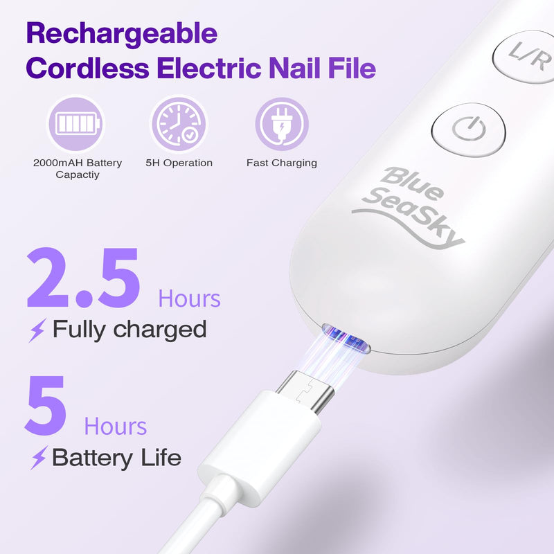 Professional Electric Nail Drill 2000mAH Portable Cordless Electric Nail File 10 in 1 Manicure Pedicure Kit ,5-Speeds Toe Nail Tools Hand Foot Care,Thick Toenail Grinder for Women Men Pets (Purple) Purple - BeesActive Australia