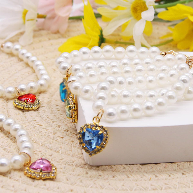 4 PCS Cat Dog Pearl Collar Pearl Necklace Collar Small Heart Shape Rhinestone Pet Necklace Rhinestones Heart Charm Collar Bling Rhinestones Cat Wedding Collar Pearl Cat Necklace for Cats Puppy - BeesActive Australia
