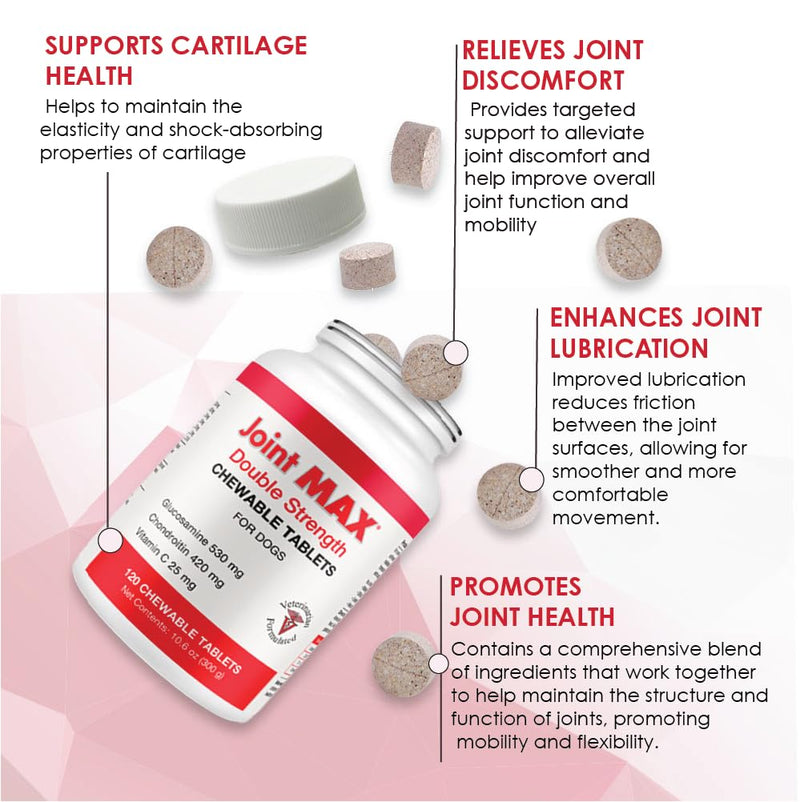 Double Strength Chewable Tablets for Dogs, Glucosamine, Chondroitin, Vitamins & Antioxidants, Hip & Joint Pain Relief & Support Supplement - Veterinarian Formulated, Made in USA, 120 Tablets 120 Count - BeesActive Australia