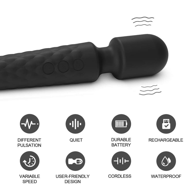 Female Vibrator, G-Spot & Sex Toy, 20 Modes & 8 Speeds Wand Massager, Quiet, Waterproof, USB Rechargeable Vibrator, Hand-Held Cordless Sex Toys Vibrator for Her Pleasure, Female Adult Toy (Black) Black - BeesActive Australia