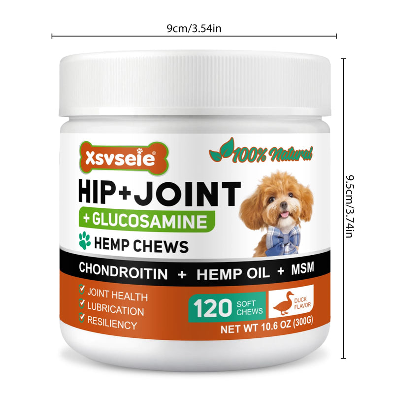 Joint Supplements for Dogs, Dog Joint Supplements for Senior Dogs, Hip and Joint Supplement for Dogs, 120 Soft Chews with Glucosamine, Chondroitin & MSM, Mobility & Cartilage Care, Adult, Duck Flavour
