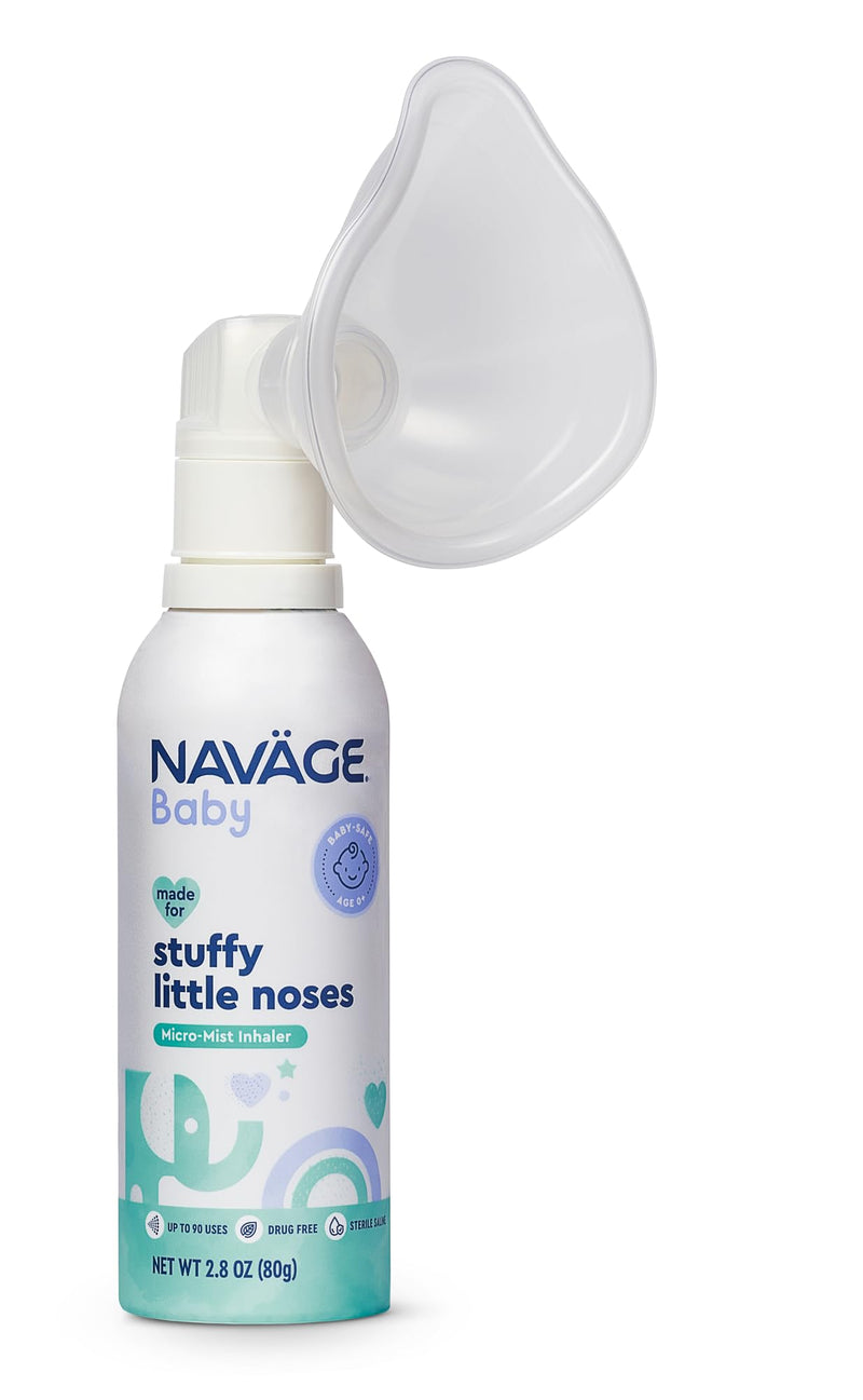 Navage Baby Micro-Mist Saline Inhaler - Saline Nasal Spray for Congestion Relief - Pediatrician Endorsed Baby Nasal Spray w/Mask & Quiet, Continuous Mist (2.8 oz)