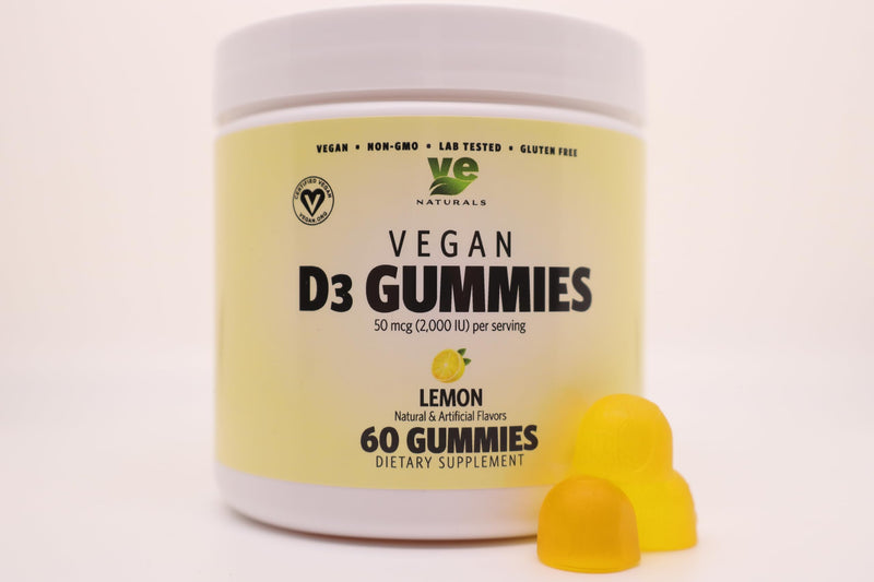 Certified Vegan Vitamin D3 Gummies – 1,000 IU per Gummy | Lemon Flavor | Plant-Based & Limited-Ingredient | Non-GMO, Gluten-Free, Soy-Free | Immune & Bone Health Support for Adults, Seniors & Kids