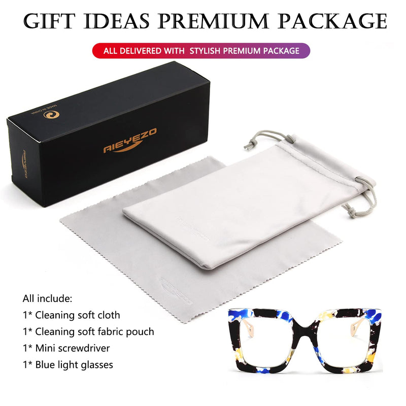 AIEYEZO Oversized Blue Light Glasses for Women, Anti Fatigue Prevent Headache Computer Eyeglasses Flower - BeesActive Australia