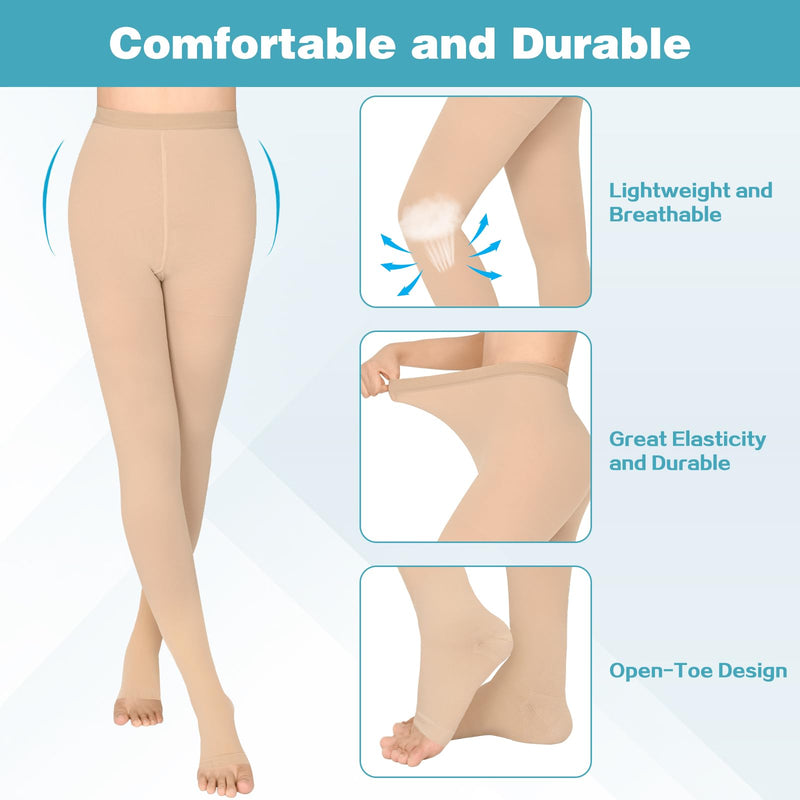 KTINNEAD 20-30 mmHg Compression Pantyhose for Women, Open Toe Medical Compression Stockings, Waist High Opaque Compression Tights for Edema, Varicose Veins, Swelling, Pregnant, Teacher, Doctor Beige2 M - BeesActive Australia
