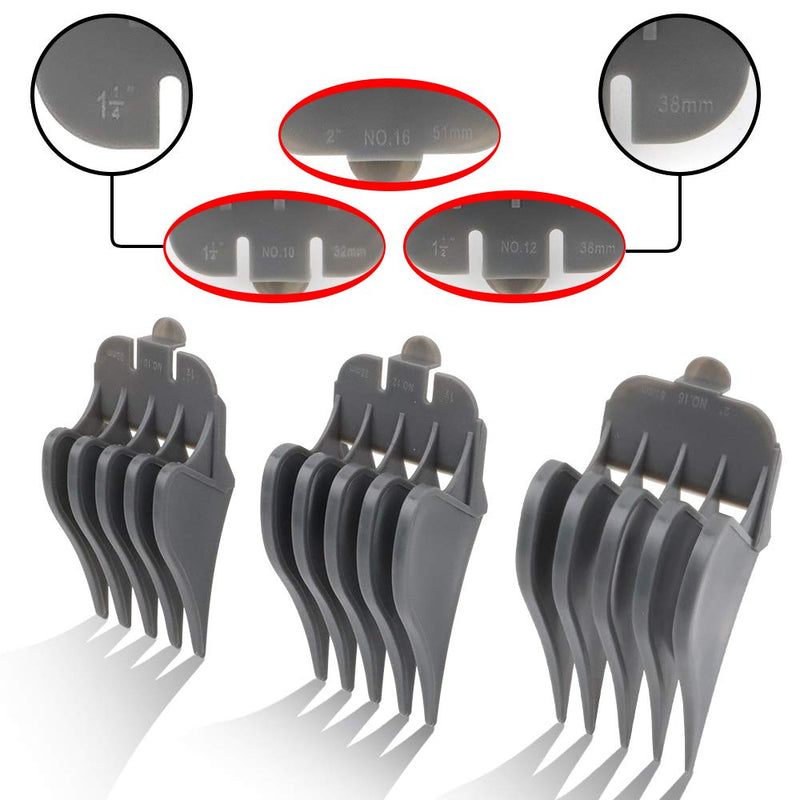 Professional Hair Clipper Combs Guides, Hair Clipper Guards 1 & 1/4" 1 & 1/2" 2", Mega NO.16 NO.12 NO.10 fits for most Wahl Clippers (NO.10+NO.12+NO.16, Gray) 3 Count (Pack of 1) - BeesActive Australia