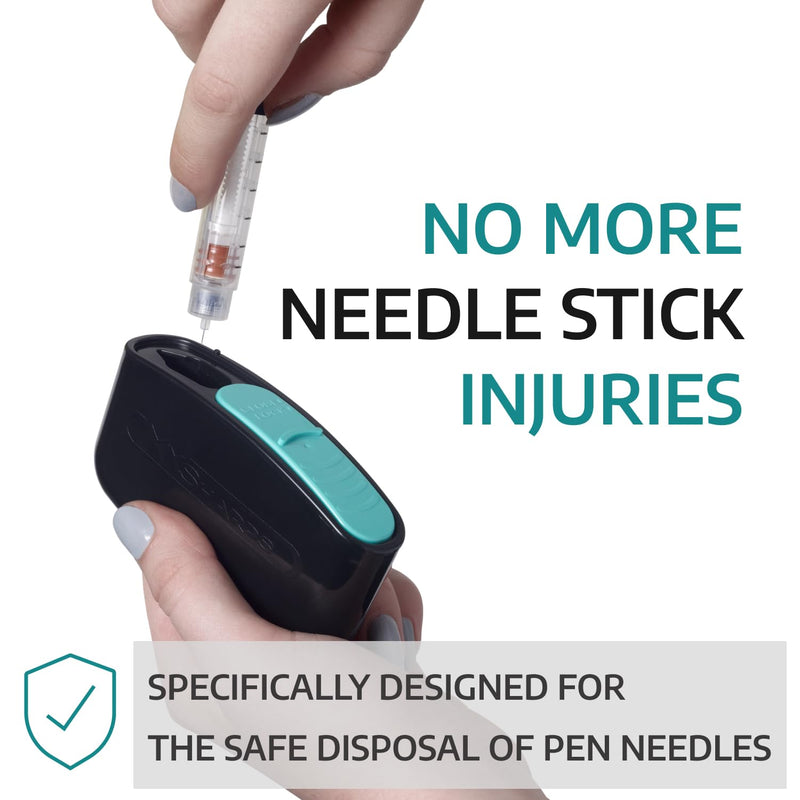 3-Pack Original Pocket Sharps Container for Diabetic Pen Needles & Test Strips | Compact & Portable | Small Sharps Containers for Home Use & Travel | Safe Bio-Hazard Lock | Black/Green Black/Green, 3-pack