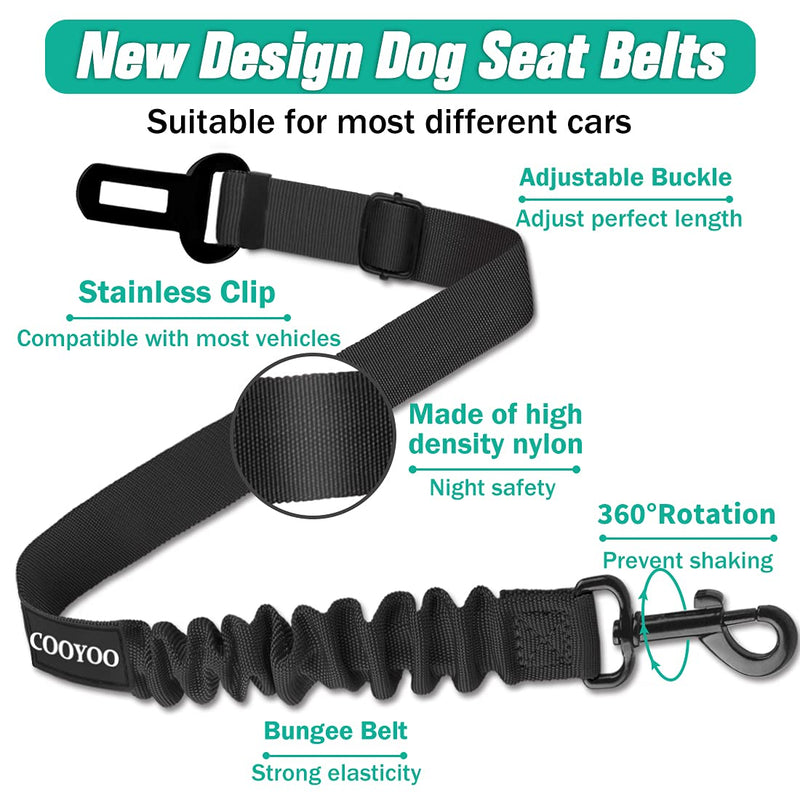 COOYOO Dog Seat Belt,Retractable Dog Car Harness Seat Belt for Car Adjustable Nylon Pet Safety Seat Belts Heavy Duty & Elastic Bungee Buffer 01-Black - BeesActive Australia