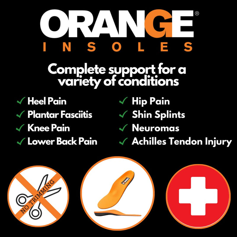 Orange Full Length E Fits Men's Shoe 8-8.5, Women's 9.5-10 Uses a Heel Cup, Contoured Medial Arch,and Metatarsal pad to Help with Better Alignment and Weight Distribution Size E - Men's 8-8.5 / Women's 9.5-10 - Unisex