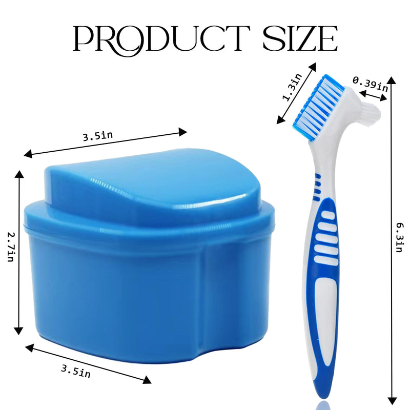 7PCS Denture Bath Case Cup Kit Denture Brush Kit False Teeth Cleaning Tools with 3 Brush, 2 Retainer and Bath Cases with Carry Box, Green Green Case&blue/White