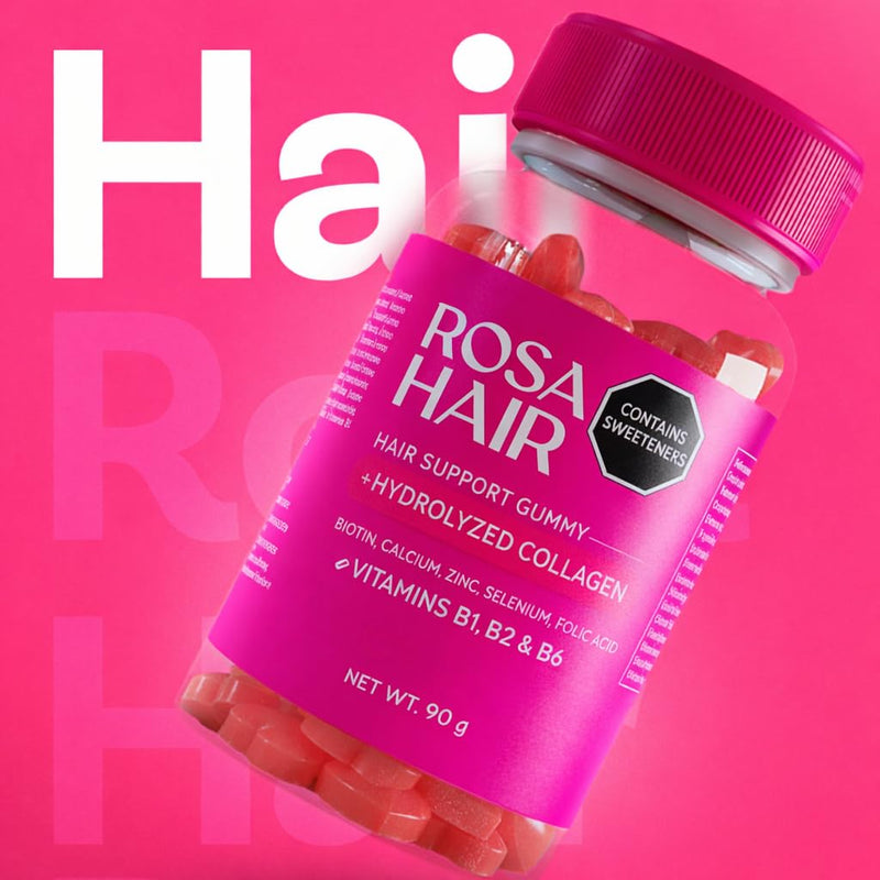 SHAEIO ROSA Latina Rosa Hair Gomitas Colombianas | Vitaminas para el Cabello Biotin Gummies | Colageno Hidrolizado for Women | Hair Growth Gummies | Cabello & Uñas Fuertes y Saludables