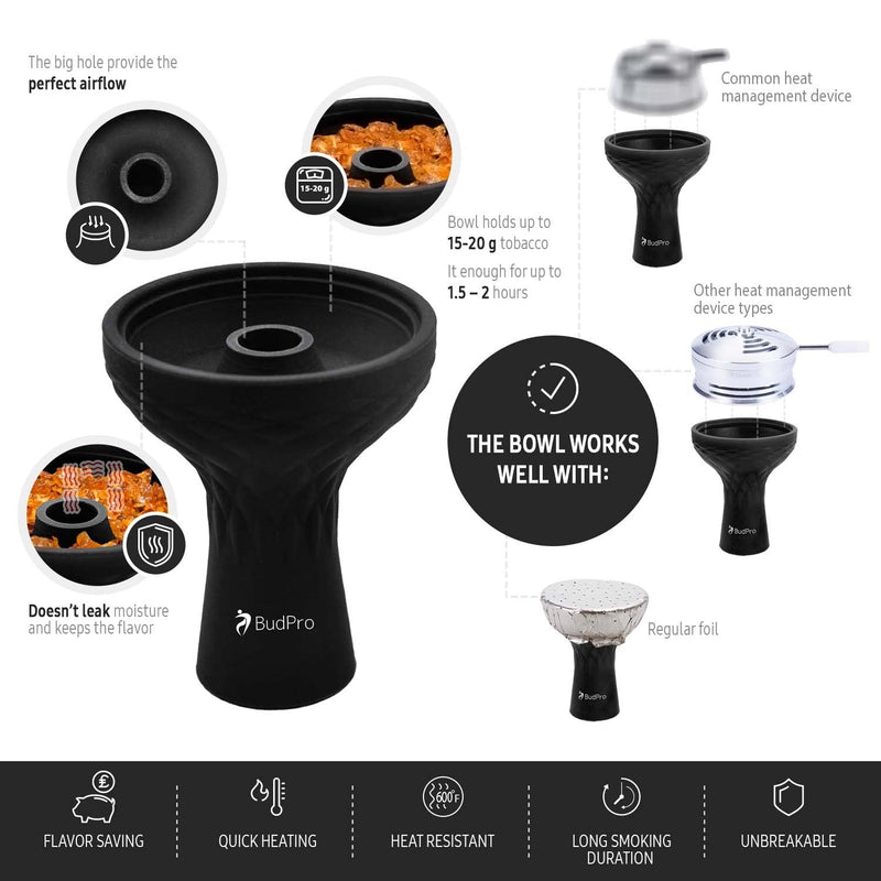 Hookah Bowl - Silicone 1 Hole Phunnel Bowl - Perfect with Charcoal Holder - Black Shisha Bowl - BeesActive Australia