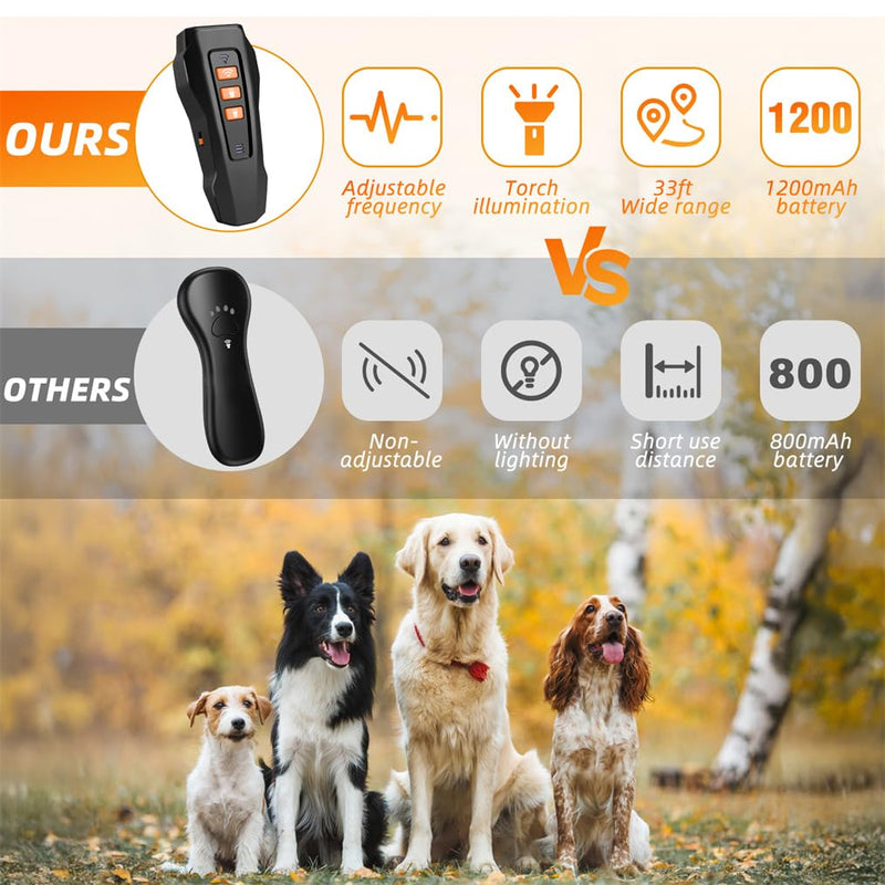 Dog Bark Deterrent Device, Ultrasonic Anti Barking, Rechargeable Anti-Barking Device for Dogs Safe & Effective Portable Anti Barking 33FT Bark Control Indoor Outdoor with Flashlight Black