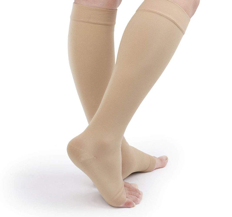TOFLY® 30-40mmHg Medical Graduated Compression Socks for Men & Women, Open Toe Knee High Compression Socks,Firm Support for Circulation Recovery,Shin Splints,Varicose Veins,Edema,Nursing Small 30-40mmhg Open-toe Beige - BeesActive Australia