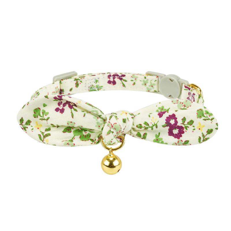 Bowtie Cat Collar with Bell, 2 Pack Cotton Breakaway Kitten Collars with Removeable Bow Stylish Cat Collars, Floral Green & Plaid 7.5-11.4 Inch (Pack of 2) Floral Green+Plaid - BeesActive Australia