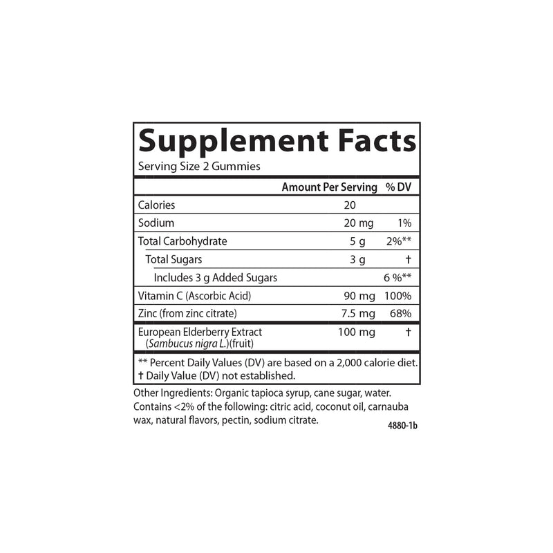 Carlson Black Elderberry Gummies, 100 mg, Non-GMO, 60 Vegetarian Gummies | Berry; Black Elderberry Extract; with Vitamin C & Zinc