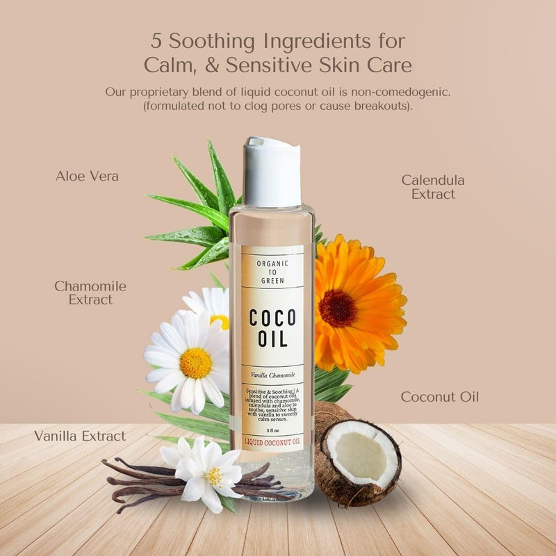Organic To Green VANILLA CHAMOMILE COCO OIL & ALOE VERA – Face & Body Serum Oil & Skincare Moisturizer for Children, Babies, & Stretch Marks with Vitamin E, Calendula – Clean Beauty, Vegan, 5 oz 5 Fl Oz - BeesActive Australia