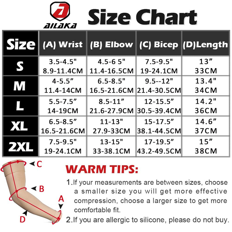 Ailaka Medical Compression Arm Sleeves for Men Women - 20-30 mmHg Lymphedema Compression Sleeves Support for Arms Pain Beige Medium（1 Pair）