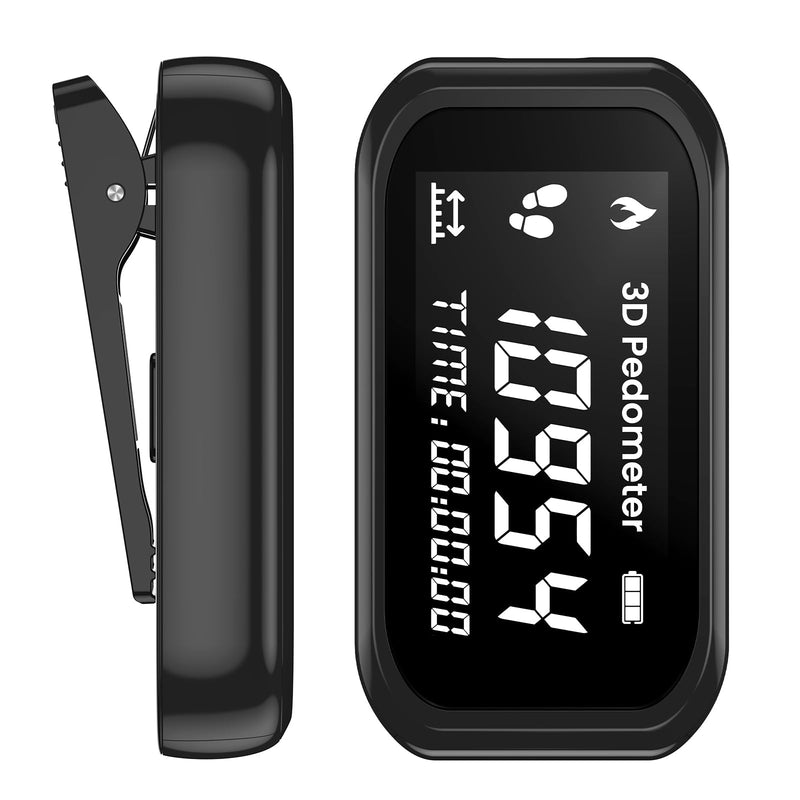 3D Pedometer for Walking, Simple Step Counter with Large Digital Display, Accurate Step Tracker with Lanyard,Clip on Pedometer for Men Women Kids Adults Seniors black