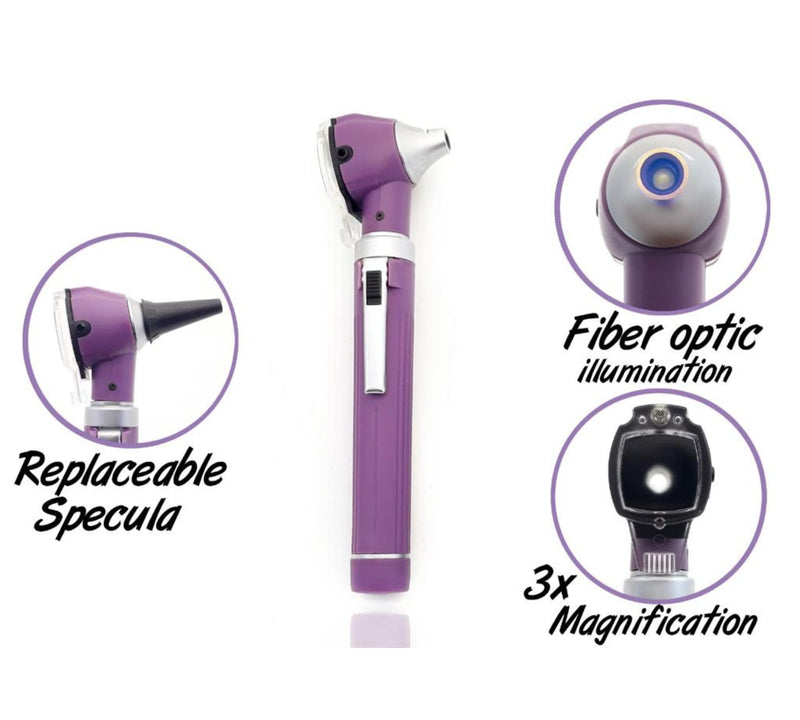 Brilliance German Fiber Optic Otoscope - Professional Ear Scope with LED Light and Speculum for Ear Examination and Diagnosis - Ideal for Professional and Home Use - Purple Color - BeesActive Australia