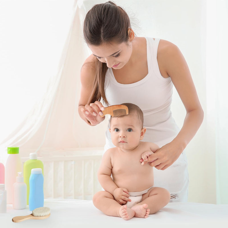 MYZI Baby Hair Brush Set ‚Äì Baby Brush and Comb Set Newborn, Baby Comb and Brush Set Boy and Girl, Newborn Hair Brush and Newborn Comb - Baby Gift Set Cream