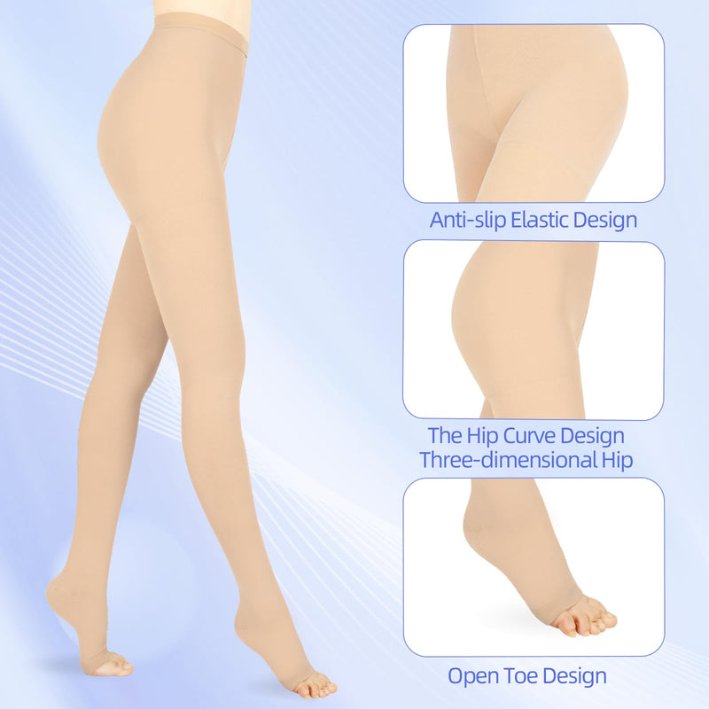 15-20 mmHg Compression Pantyhose for Women, Medical Compression Stockings, Open Toe Compression Leggings,Waist High Compression Tights for Edema, Varicose Veins, Swelling, Pregnant,Nurses, Athletes 2XL Beige