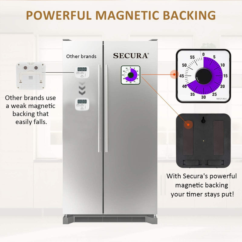 Secura 60-Minute Visual Countdown Timer, 7.5-Inch Oversize Classroom Visual Timer for Kids and Adults, Durable Mechanical Kitchen Timer Clock with Magnetic Backing (Purple) Purple & Black