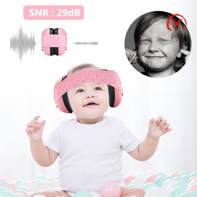 Infant Ear Protection Headphones with Adjustable Elastic Headband&Comfortable White Muffs Baby Earmuff Helps Sleep Well & Reduce Noise (Donut,Pink Donut