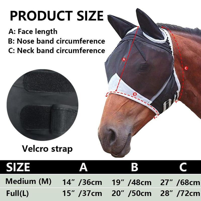 Glamifyr Fly Mask Horse Fly Mask Horse Warmblood Fly Hood Horse Velcro Adjustment Horse Fly Mask Fly Mask Cold Blood Fly Mask Horse Cold Blood Ear Protection Breathable (L) L - BeesActive Australia