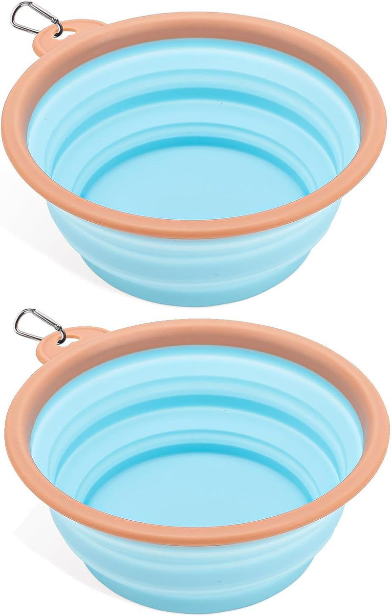 Collapsible Dog Bowls for Travel Portable Pet Food Water Bowl Foldable Silicone Food Dish with Carabiner Clip, BPA Free, Perfect for Feeding Small Medium Dog Cat Outdoors, 2 Pack, Sky Blue, 350ML - BeesActive Australia
