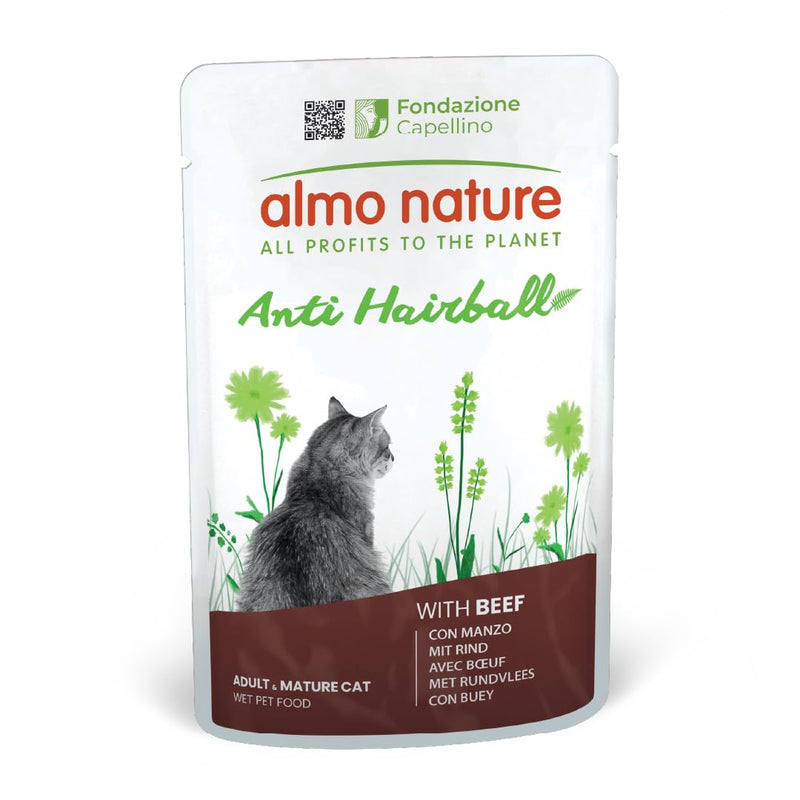Almo Nature Functional - Anti Hairball - Wet Food for Adult and Mature Cats - with Beef and Chicken - Prevents Hairball Formation - 70g (Pack of 6) Beef, Chicken 70 g (Pack of 6)