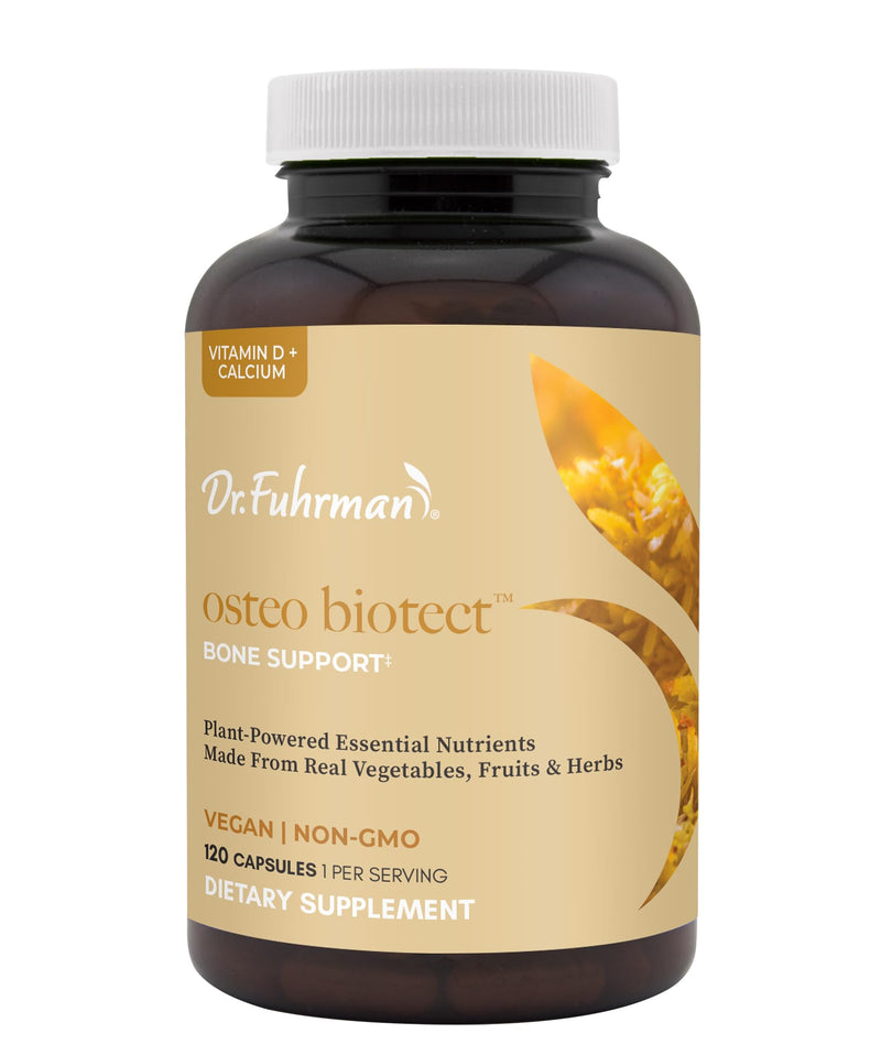 Dr. Fuhrman Osteo-Biotect Organic Calcium Bone Health Supplement with Vegan Vitamin D3 and Magnesium. Plant-Based Calcium 800mg for Natural Bone Support and Density, 120 Capsules
