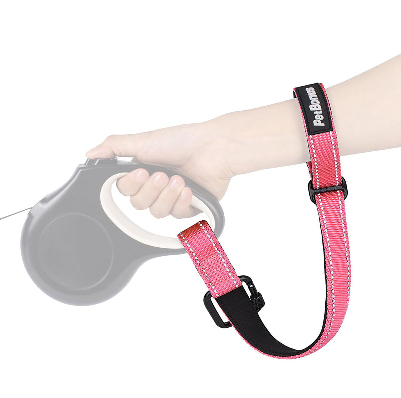 PetBonus Dog Leash Wrist Strap, Safety Strap for Retractable Leash, Lockable Reflective Short Dog Walking Lead with Adjustable Soft Padded Handle, Extra Layer Security for Pet Stroller (Pink) Pink 1 Pack - BeesActive Australia