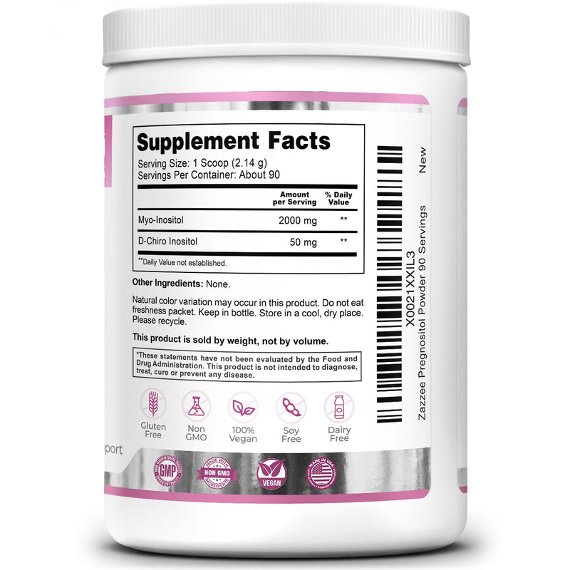Zazzee PREGNOSITOL Powder, 3 Month Supply, Myo-Inositol & D-Chiro Inositol | 40:1 Fertility Blend, Free Scoop for Exact Dosage, Premium Balanced Formula, 180 Servings, Vegan, All-Natural and Non-GMO 6.51 Ounce (Pack of 1)