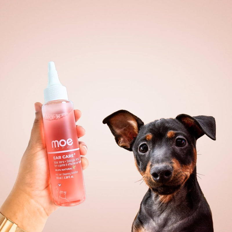 Moe Puppy Ear Care+ Dog Ear Cleaner Solution | Ear Drops for Dogs & Cats | Removes Wax Build Up, Relieves Itchy Ears & Eliminates Ear Odour | Gentle Ear Cleaning Solution (100ml)