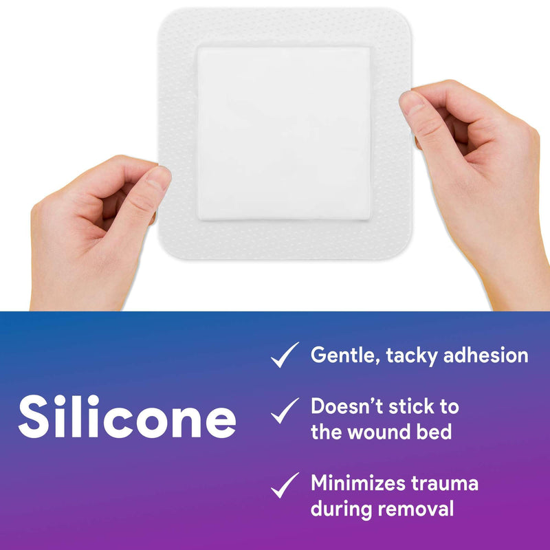 Bordered Foam Silver Dressings for Wound Care 6"x6" - 10 Ag Foam Dressings for Moderate to Heavy Wound Exudate - Highly Absorbent and Water Resistant 6"x6"