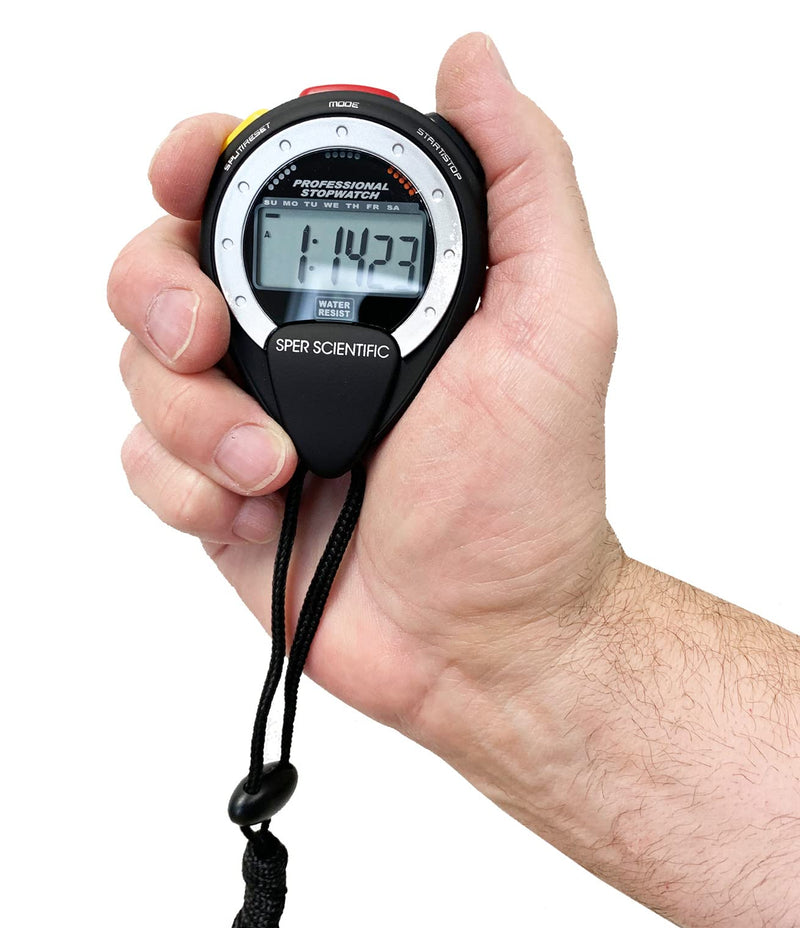 Sper Scientific Large Display Water Resistant Stopwatch 810035A - Digital Stopwatch with Oversized Display, 1/100-Second Accuracy Split & Water-Resistant Design for Sports, Training & More 1 Pack