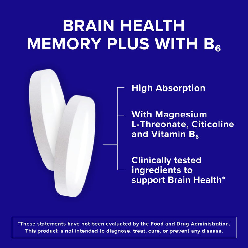 Qunol Brain Health Memory Plus w/Magtein, Cognizin & Vitamin B6, 90ct | Combines Two Clinically Tested, High Absorption Ingredients to Improve Memory, Focus, Attention, Productivity 90 Count (Pack of 1)