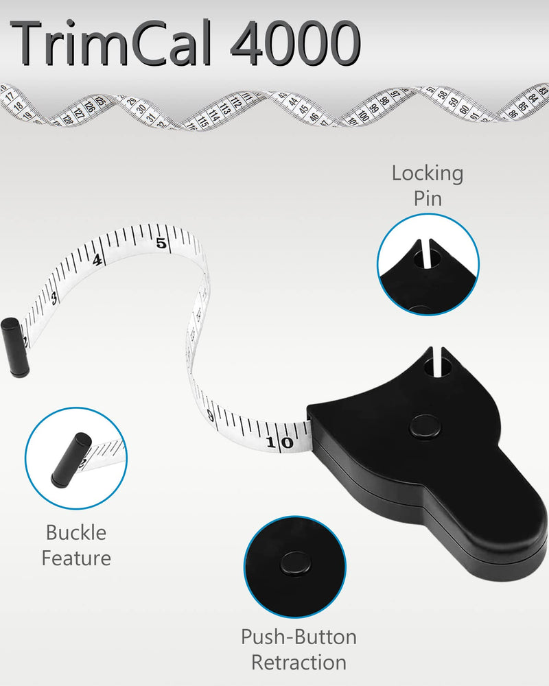Sequoia Fitness Trimcal 4000 Body Fat Caliper with Body Measure Tape & Fat% Chart (White & Black), 1.0 Count