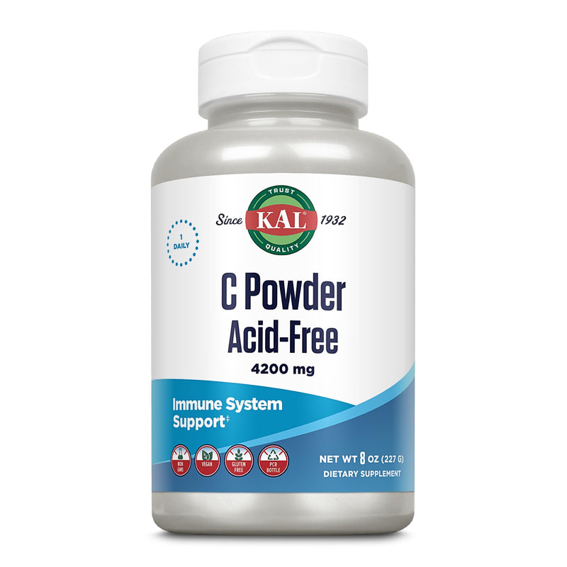 KAL Vitamin C Powder Acid-Free Unflavored Tablets, 4200 mg, 8 Ounce 8 Ounce (Pack of 1)