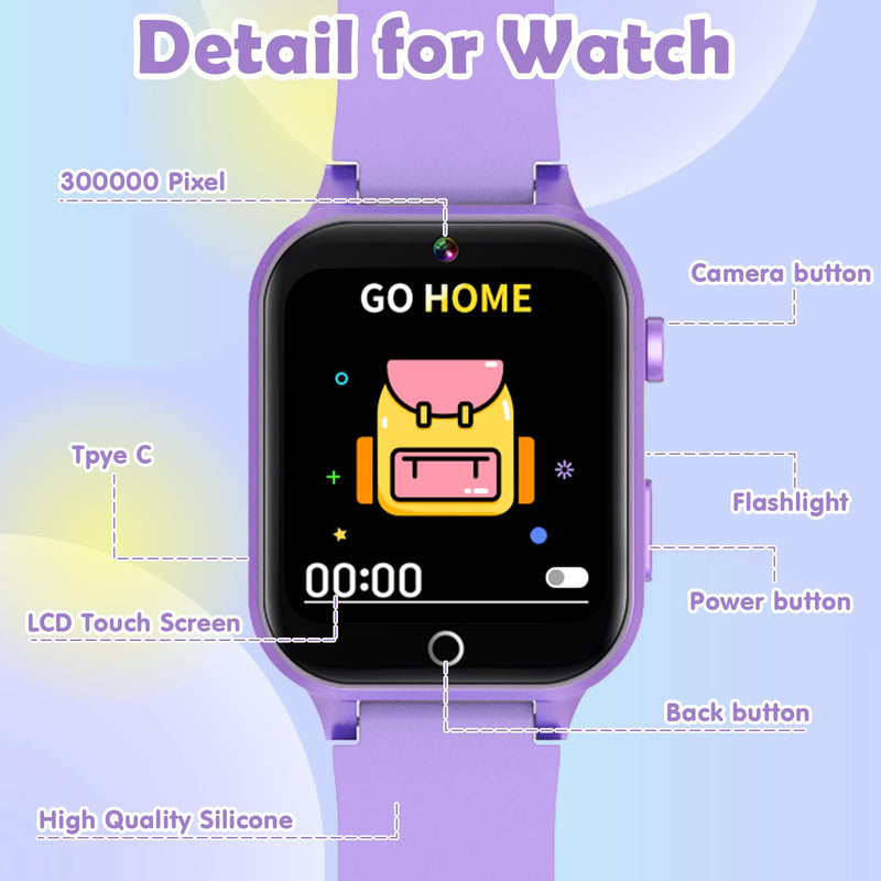 Luyiilo Kids Games Watch, with 26 Puzzle Games, Touch Screen, HD Camera, Alarm Clock, Toys for Ages 4-12 Years Old.Birthday Gift for Boys Girls (Purple) Purple